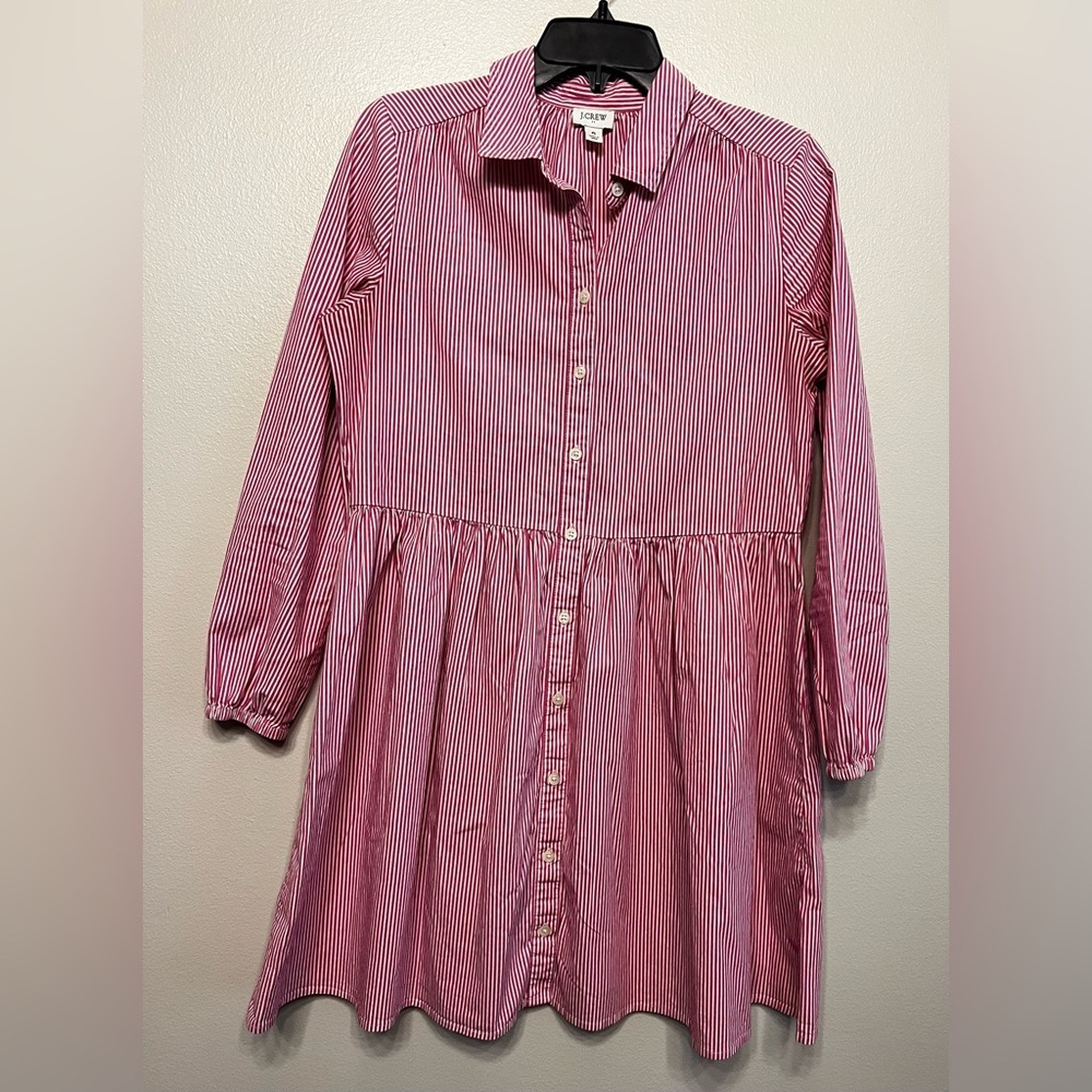 J. Crew Striped Long Sleeve Pink White Striped Dress Preppy Button Down Sz 6